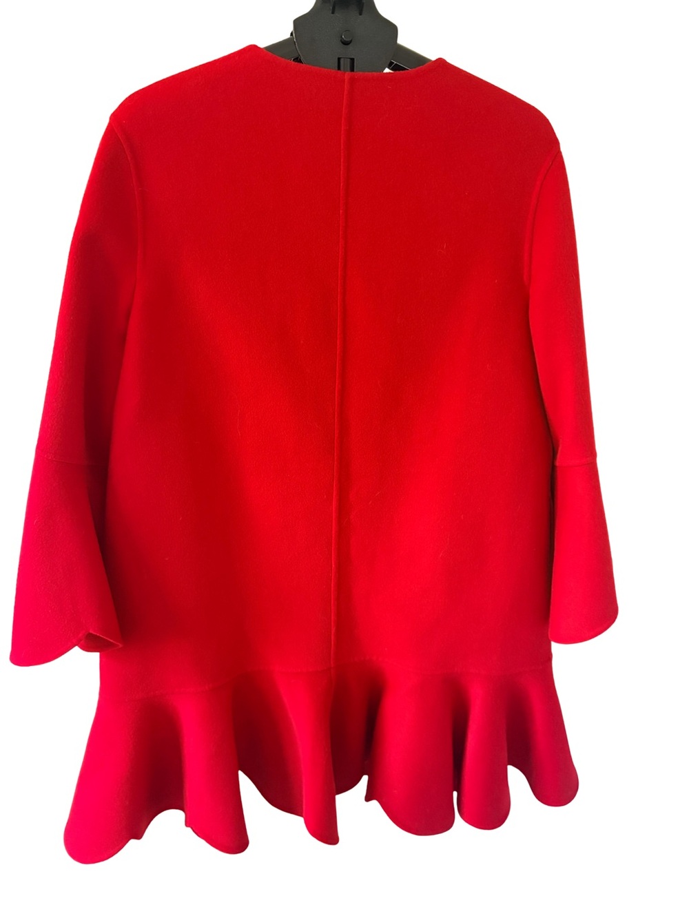 Valentino Red Wool Cashmere Coat Scalloped Peplum Bell Sleeve IT 46 Authentic - Picture 2 of 7